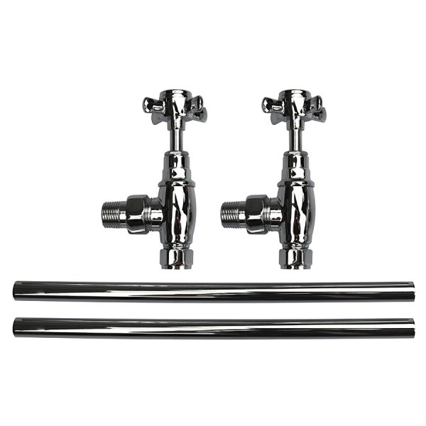 Cross Head Manual Radiator Valve Set with Sleeves - Chrome