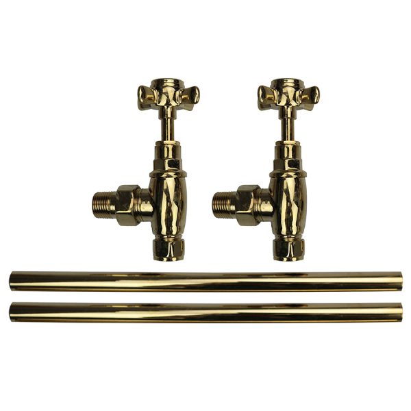 Cross Head Manual Radiator Valve Set with Sleeves - Polished Gold